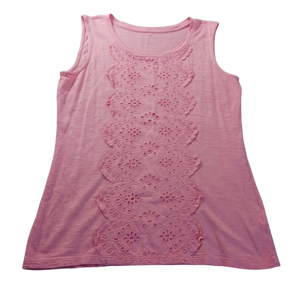 Talbots Eyelet Lace Front Tank Top IN5069 Womens XS Pink Sleeveless Knit Shell